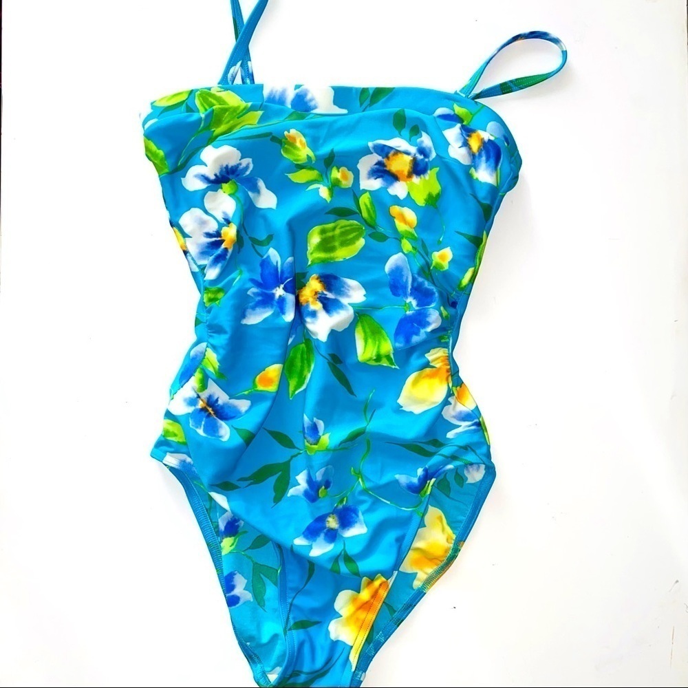 Christina Swimwear Blue Floral Spaghetti Strap One Piece Swimsuit Size 8